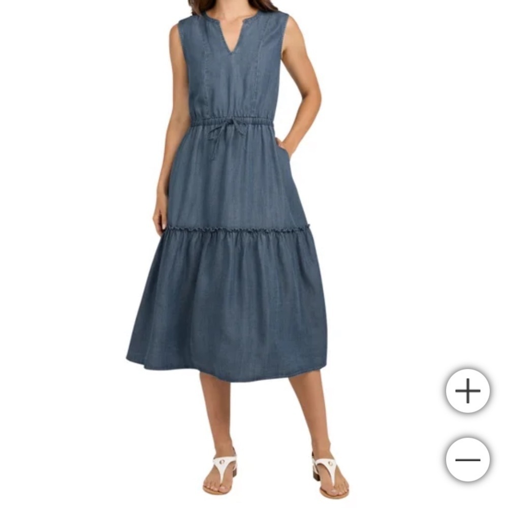 NWT Lands' End Women's Tiered Midi blue Dress butter soft